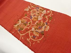 手織り紬花唐草模様織出し名古屋帯